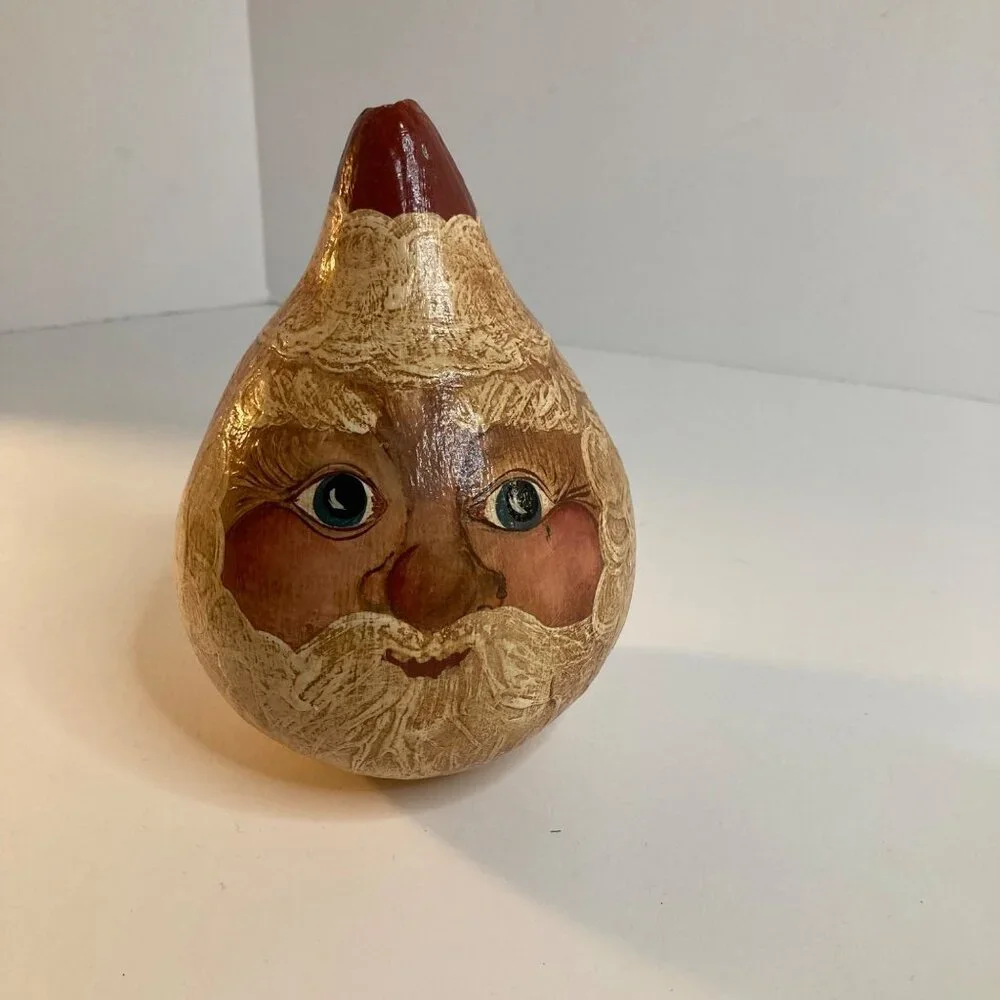 Vintage Old World Santa Gourd Handpainted Signed 90s Red White 5
